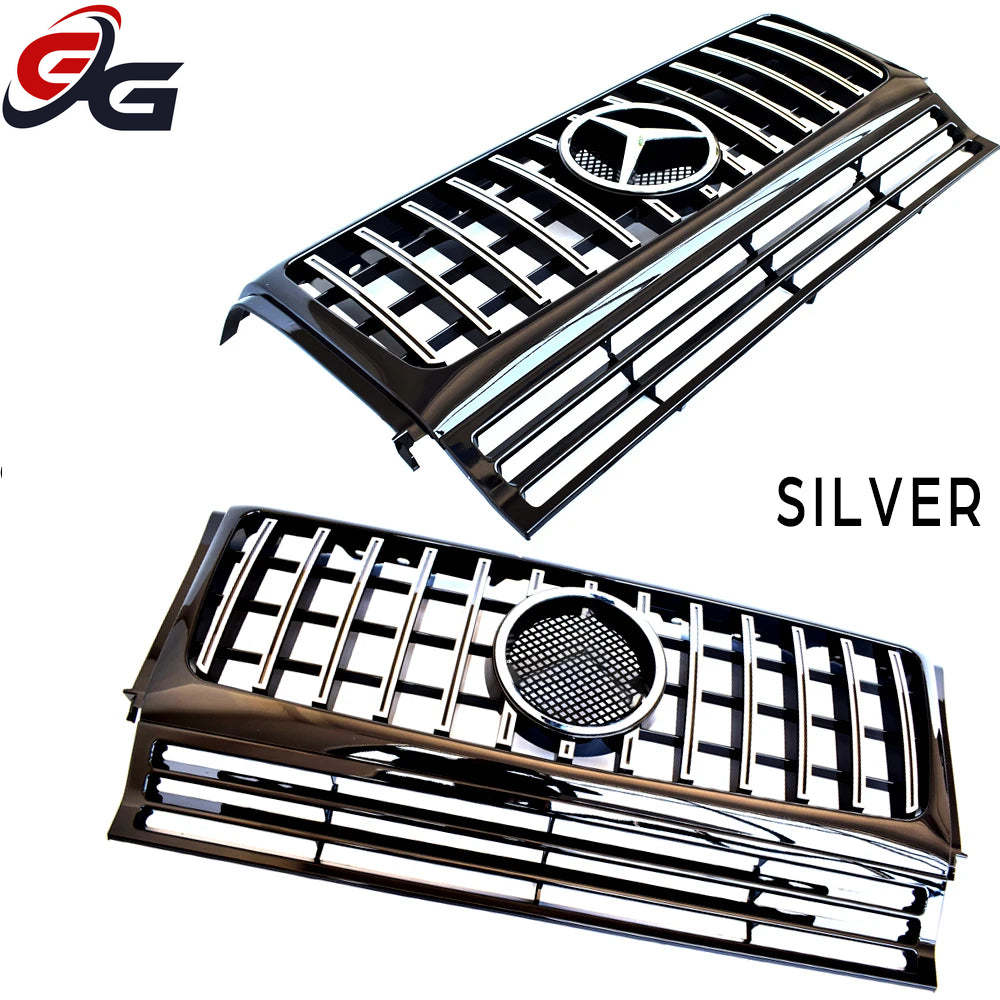 Front Bumper Centre Hood Grill Black Silver Grille for Mercedes G Class G Wagon W463 1990-2017 G350 G450 G500 Except G63 G65 AMG