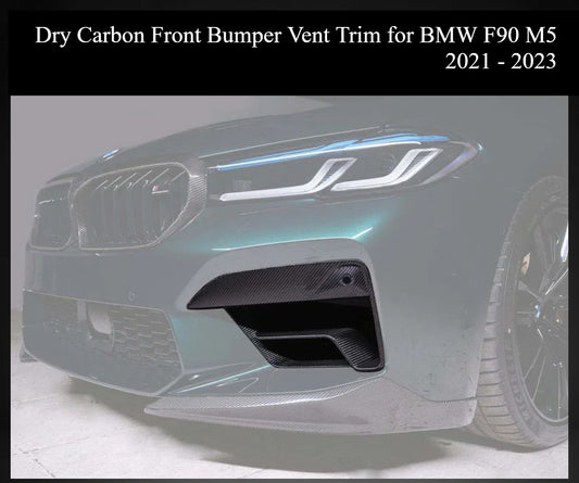 3×3 3K Twill Dry Carbon Fiber Front Bumper Vent Trimming Fog Light Frame Covers for BMW F90 LCI M5 2021-2023 | Stick-on