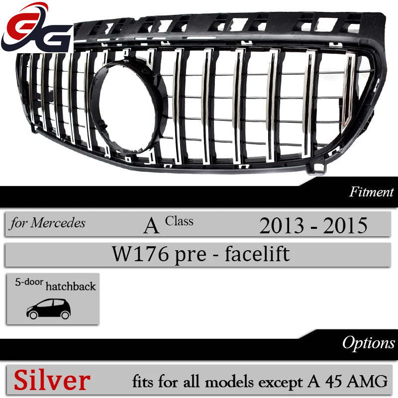 W176 Front GTR Grille Pre-facelift for 2013 - 2015 Mercedes A Class Hatchback A180 A200 A220 A250 Except for A45 AMG Grills