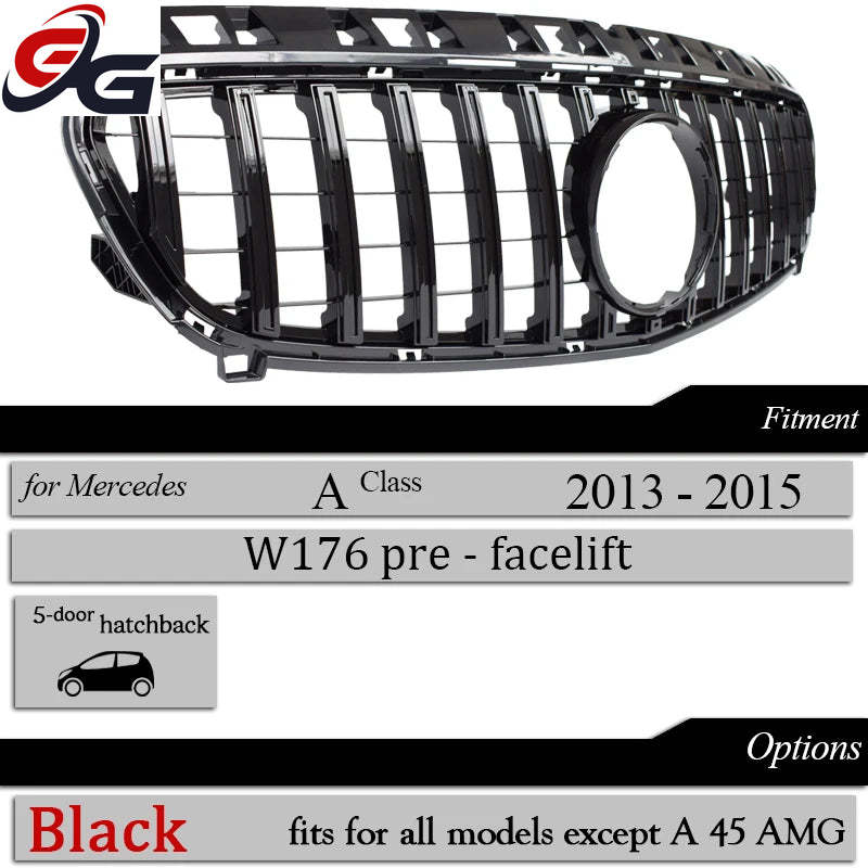 W176 Front GTR Grille Pre-facelift for 2013 - 2015 Mercedes A Class Hatchback A180 A200 A220 A250 Except for A45 AMG Grills