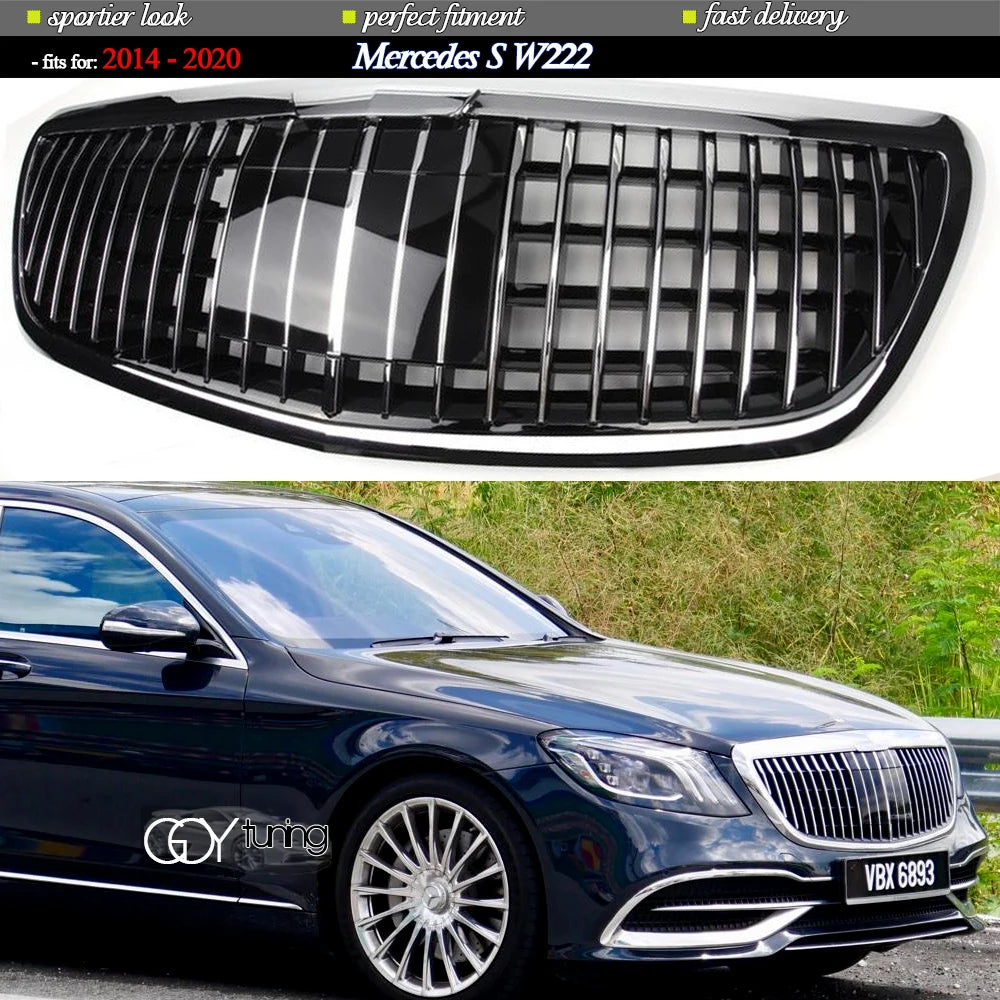 Chrome Replacement Bumper Grille For Mercedes S Class W222 Sedan 2014 - 2020 S350 S450 S500 S550 S460 w/ & w/o ACC
