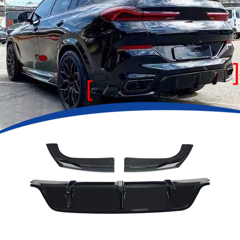 Blacked-Out 3-Section Rear Diffuser Lip for BMW X6 G06 (2020 - 2026), Glossy Black