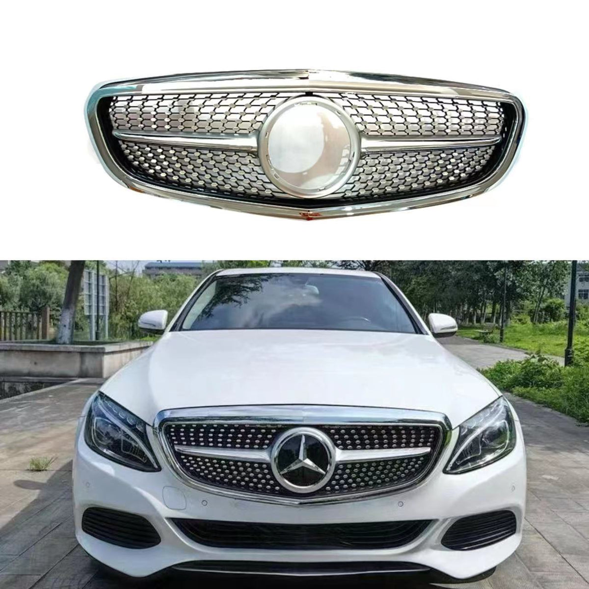 Diamond-Star Hood-Emblem Front Grille for Mercedes-Benz C-Class W205 (2015 - 2021)