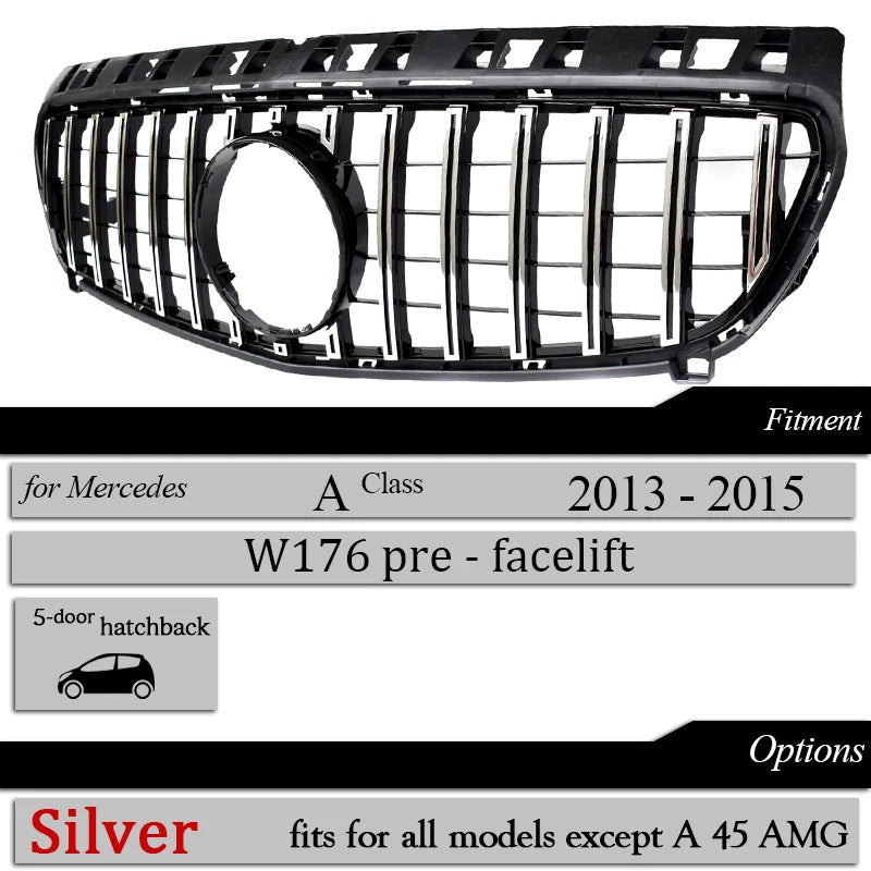 W176 Front GTR Grille Pre-facelift for 2013 - 2015 Mercedes A Class Hatchback A180 A200 A220 A250 Except for A45 AMG Grills
