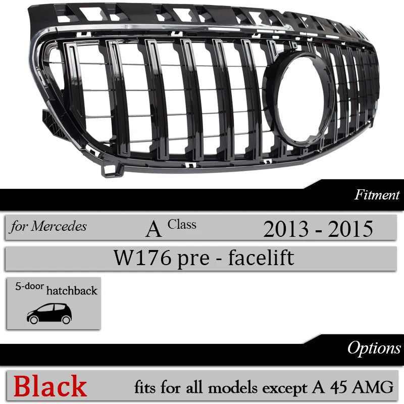 W176 Front GTR Grille Pre-facelift for 2013 - 2015 Mercedes A Class Hatchback A180 A200 A220 A250 Except for A45 AMG Grills