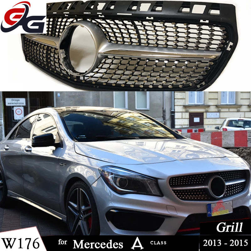 W176 Front Bumper Racing Grille Diamond for Mercedes Benz A Class Pre-facelift W176 2013 - 2015 A180 A200 A220 A250 Car Grills