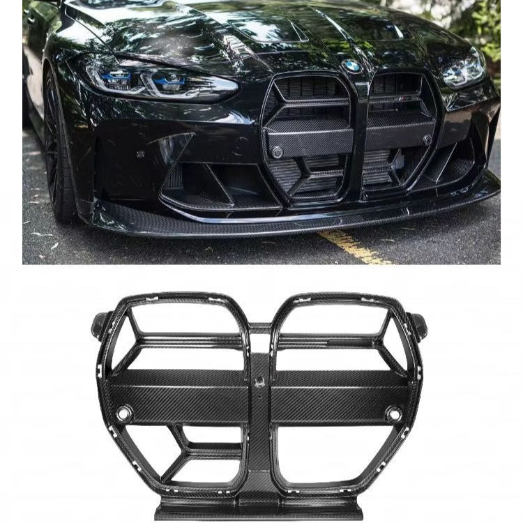 Autoclave Dry Carbon Front Bumper Grille For 2021 - 2026 BMW G80 G81 M3 & G82 G83 M4 | Replacement Style | 3K Twill Weave | High Gloss