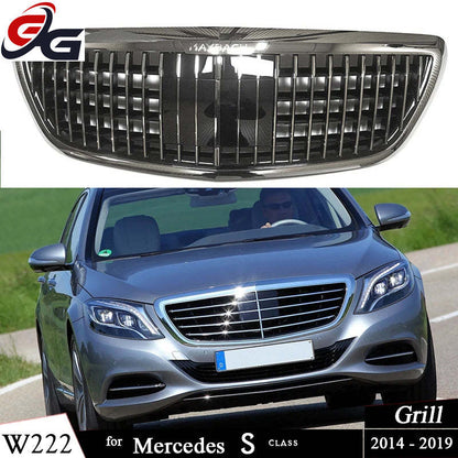 W222 Front Bumper Grille Chrome Grill High Glossy Grills for Mercedes S Class 4-Door Sedan Pullman V222 2014-2019 S350 S500 S600