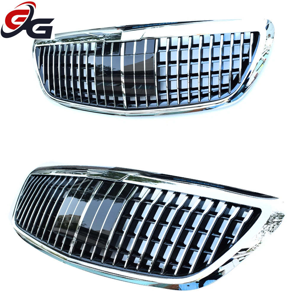 W222 Front Bumper Grille Chrome Grill High Glossy Grills for Mercedes S Class 4-Door Sedan Pullman V222 2014-2019 S350 S500 S600