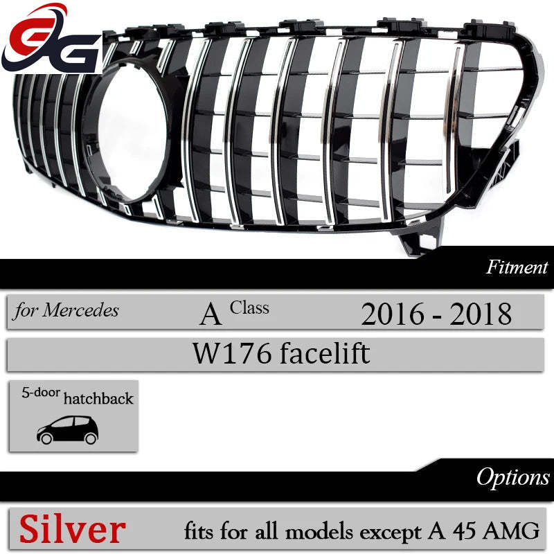 W176  Front GTR Racing Grille Facelift  for 2016-2018 Mercedes A Class Hatchback A180 A200 A220 A250  Car Grills