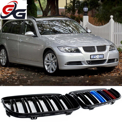 Gloss Black M Tri-colour Front Bumper Kidney Radiator Grille for BMW 2005 - 2007 E90 3 Series Sedan, E91 Tourer (Not for M3)