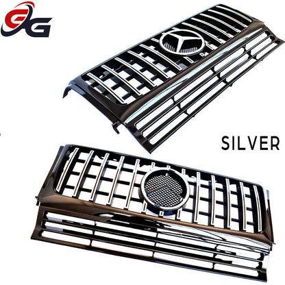 Front Bumper Centre Hood Grill Black Silver Grille for Mercedes G Class G Wagon W463 1990-2017 G350 G450 G500 Except G63 G65 AMG