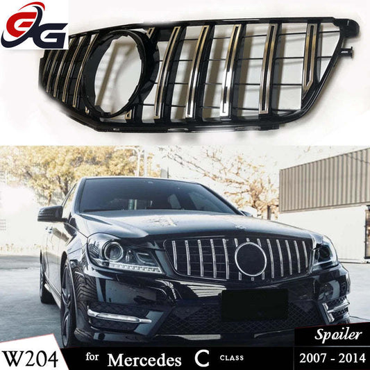 High Quality W204 GT Grille Front Bumper Grill Black Silver Panamericana for Mercedes Benz C-Class 2007-2014 Diamond with Star