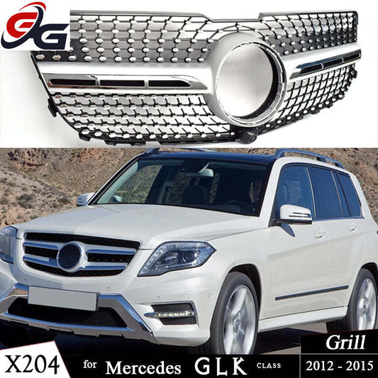 X204 GT Grilles Front Bumper Grill Mesh for Mercedes GLK Class 2012 - 2015 Diamond Black Silver Car Replacement Hood Mesh Grid