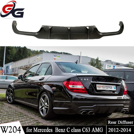 Car Rear Bumper Diffuser Back Lip for Mercedes Benz C Class W204 C63 AMG LCL 2012-2015 FRP Black Spoiler Splitter Accessories