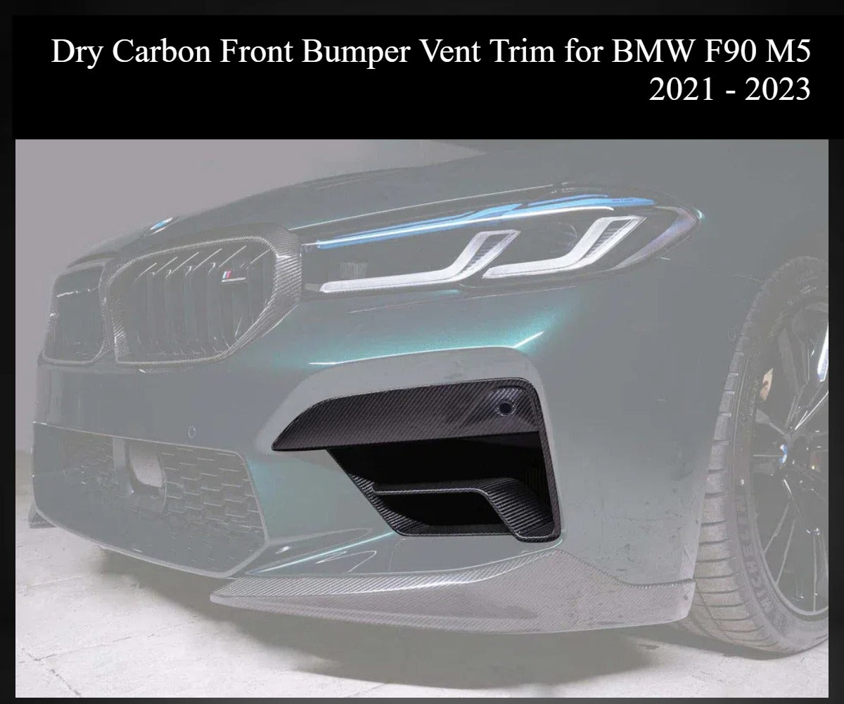 3×3 3K Twill Dry Carbon Fiber Front Bumper Vent Trimming Fog Light Frame Covers for BMW F90 LCI M5 2021-2023 | Stick-on