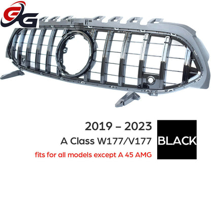 Car Front Bumper Racing Grille Black for Mercedes A Class W177 Hatch V177 Saloon 2019-2023 A180 A200 A250 A35 Except for A45 AMG