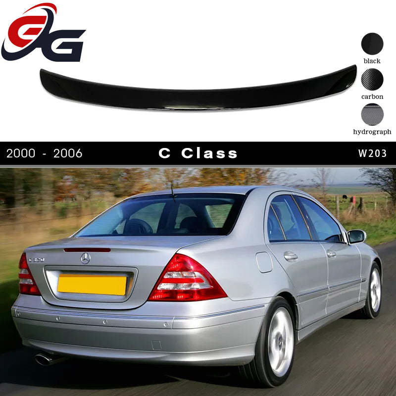 W203 ABS Plastic Gloss Black Rear Deck Spoiler Boot Wing for 2000 - 2006 Mercedes C Class 4-Door Sedan (Not for Coupe)