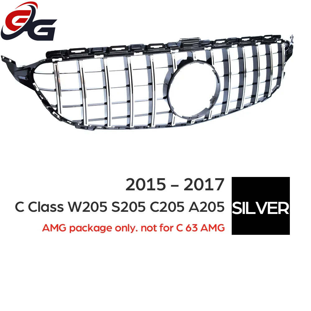 W205 Front Bumper GT Grill for Mercedes Benz C Class S205 A205 C205 2015 - 2017 C200 C250 C300 C350 C400 C450 C43 AMG Grille