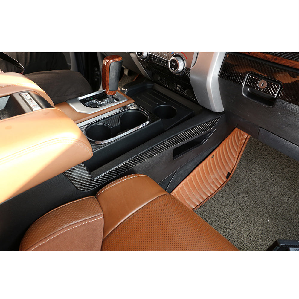 2PCS Prepreg Dry Carbon 3*3 3K Twill Carbon Fiber Interior Gear Shift Base Side Trim for Toyota Tundra XK50 Facelift (2014-2021)