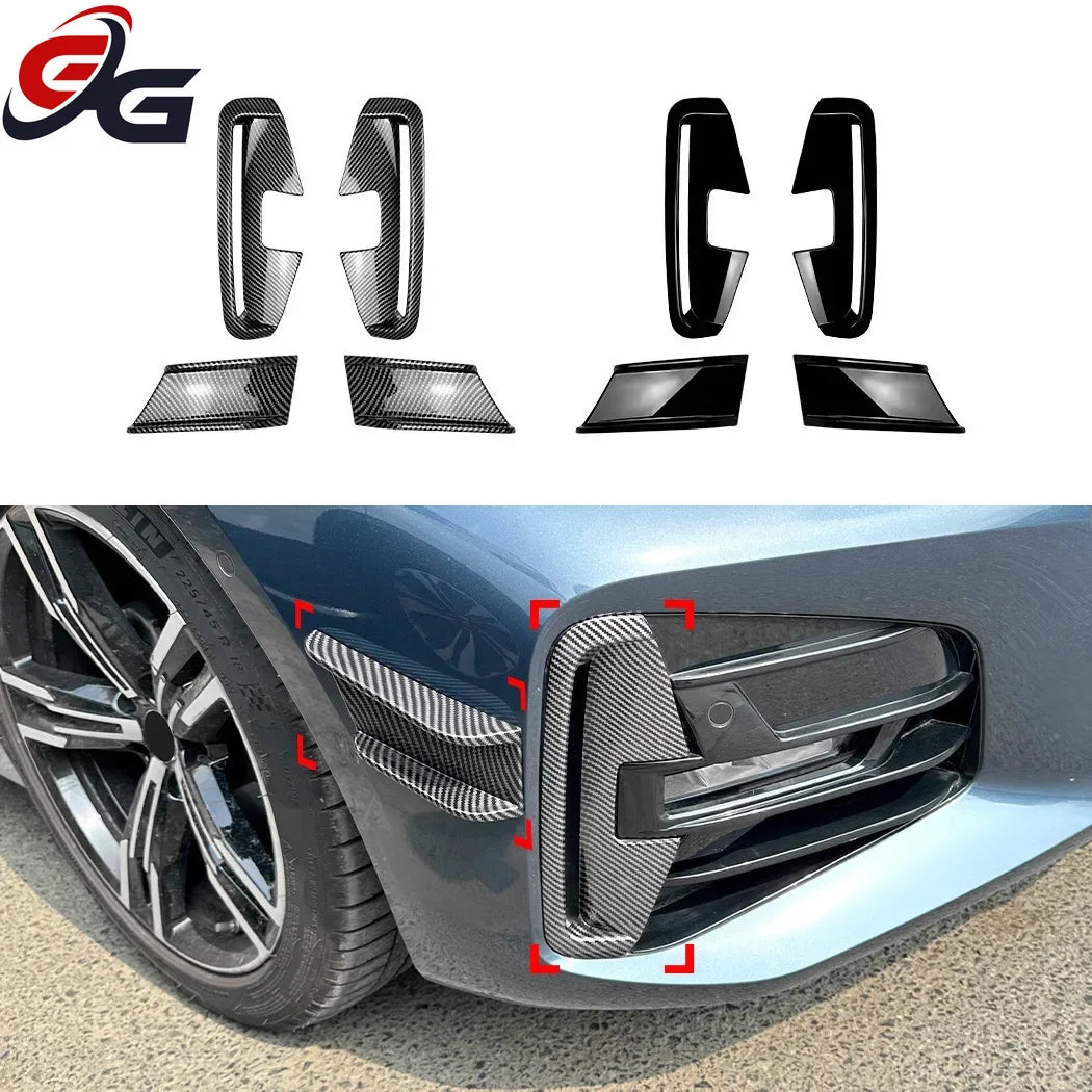 For BMW 4 Series G22 G23 M Sport 2020+ Front Bumper Canards Splitter Car Stickers Side Cover Black ABS Styling Accessories