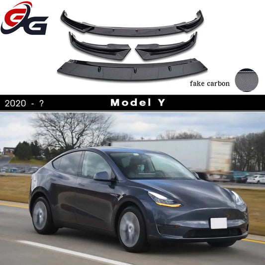 Carbon Fiber Printing Plastic Front Bumper Lip Spoiler for 2020+ Tesla Model Y 5YJY