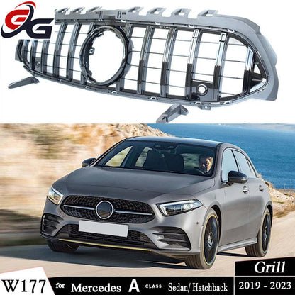 Car Front Bumper Racing Grille Black for Mercedes A Class W177 Hatch V177 Saloon 2019-2023 A180 A200 A250 A35 Except for A45 AMG