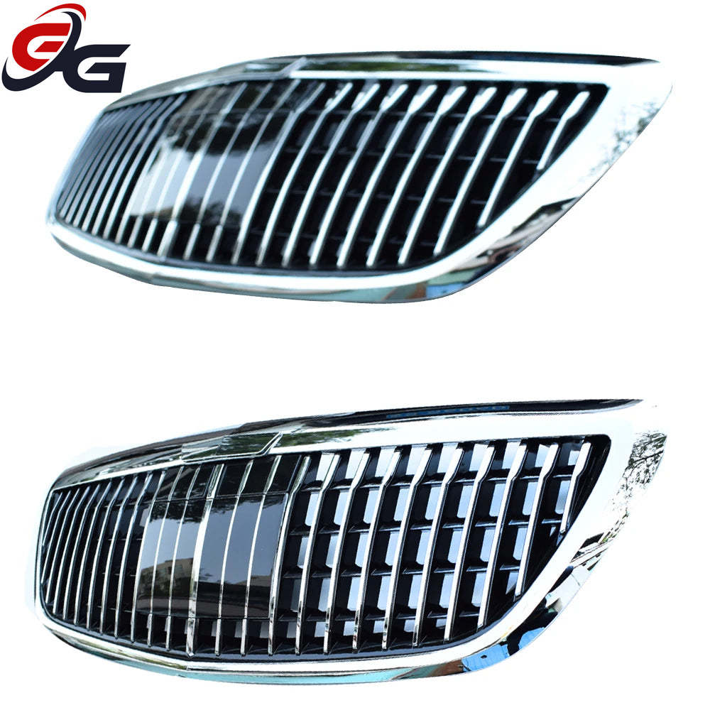 W222 Front Bumper Grille Chrome Grill High Glossy Grills for Mercedes S Class 4-Door Sedan Pullman V222 2014-2019 S350 S500 S600