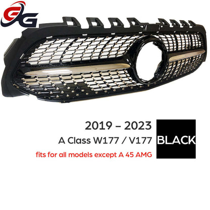 Car Front Bumper Racing Grille Diamond Grill for Mercedes Benz A-Class Hatchback W177 Sedan V177 2019-2025 A 200 A 250 A 35 AMG