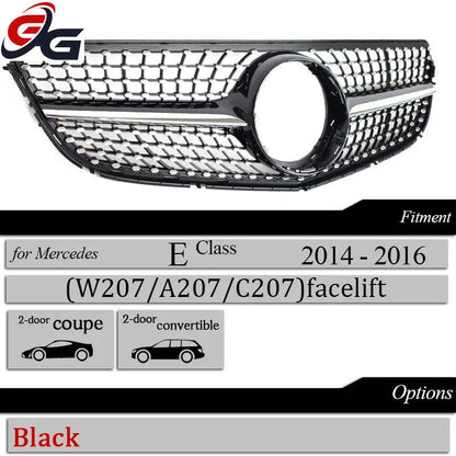 W207 Diamond Front Bumper Grille for Mercedes Benz E Class 2-Door Coupe C207 A207 2014-2016 E250 E300 E350 Car Racing Grills