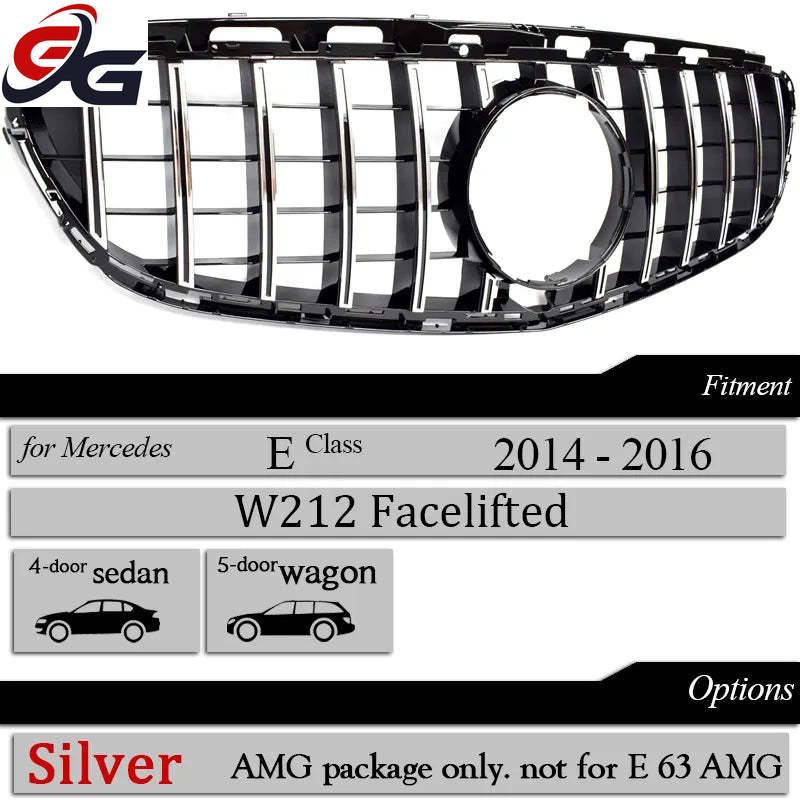 W212 Front Bumper Grille Black Silver for Mercedes Benz E Class 2014-2016 4-Door Sedan W212 GT Grill 5-Door Estate S212 Grilles