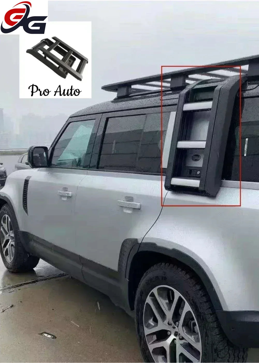 Black Silver Car Ladder Roof Racks & Boxes Foldable for Land Rover Defender 110 90 Side Climbing Ladders Bodyguard Accessories