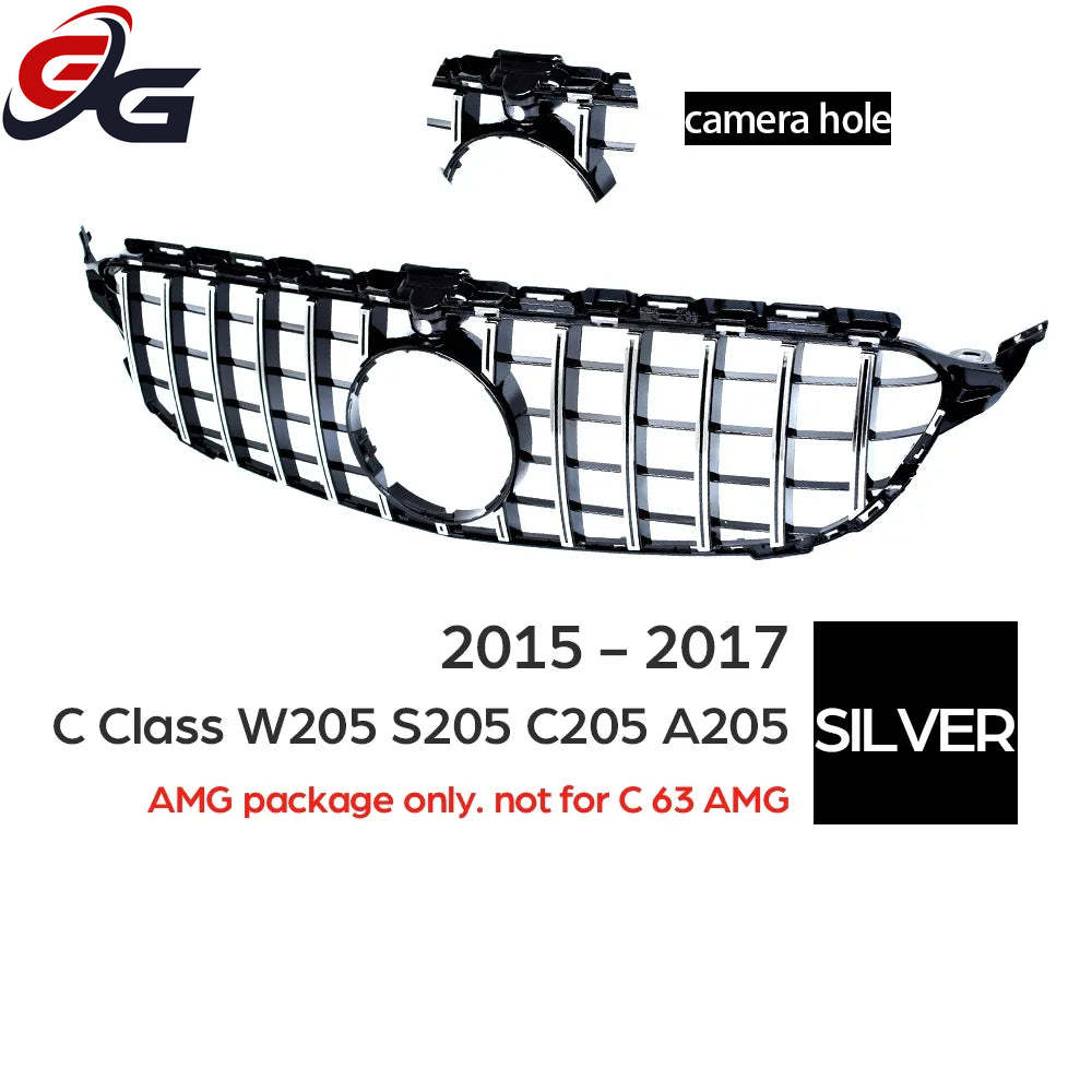 W205 Front Bumper GT Grill for Mercedes Benz C Class S205 A205 C205 2015 - 2017 C200 C250 C300 C350 C400 C450 C43 AMG Grille