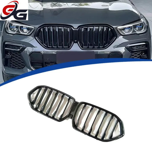 ABS Racing Grills Front Bumper Kidney Mesh Grille for BMW X6 G06 2020 2021 2022 Glossy Black Car Styling Grill Cover Accessories