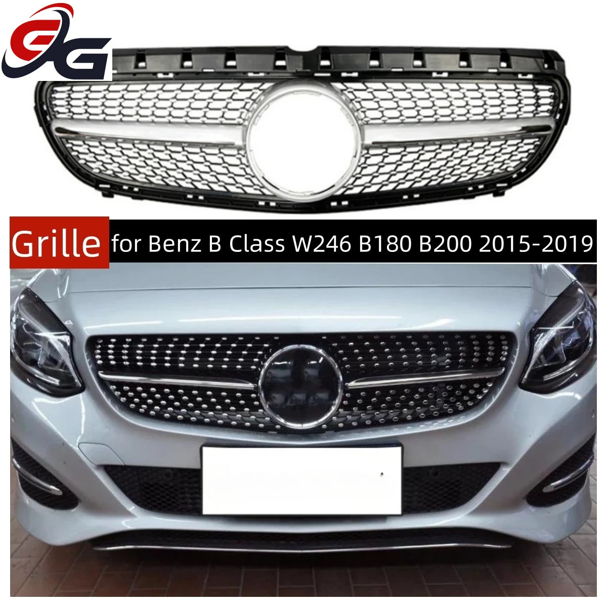 Front Bumper Radiator Grille Diamond Style Grill for Mercedes Benz B Class W246 B180 B200 2015-2019 GT Grills Car Accessories