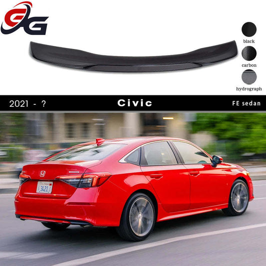 Multiple Styles of ABS Plastic Gloss Black & Fake Carbon Rear Roof Spoiler for Honda Civic 11th MK11 4-Door FE Sedan 2021 - ?