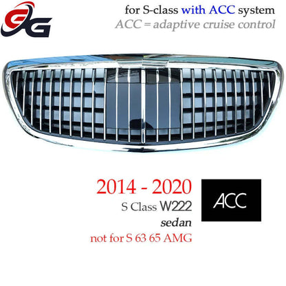 W222 Front Bumper Grille Chrome Grill High Glossy Grills for Mercedes S Class 4-Door Sedan Pullman V222 2014-2019 S350 S500 S600