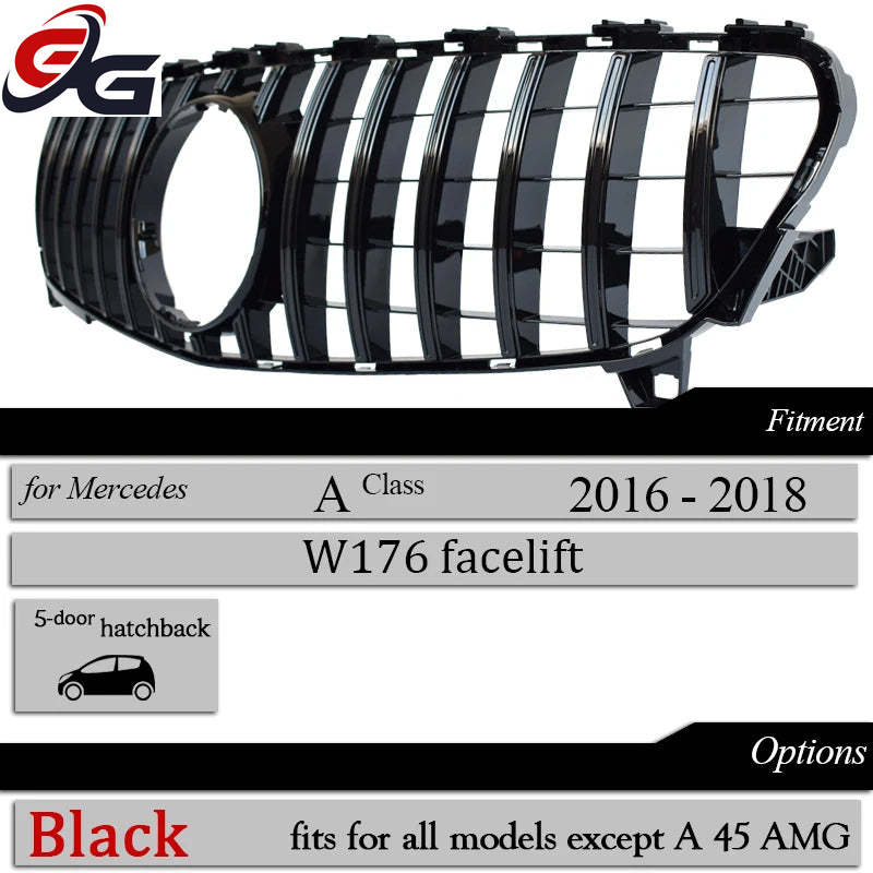 W176  Front GTR Racing Grille Facelift  for 2016-2018 Mercedes A Class Hatchback A180 A200 A220 A250  Car Grills