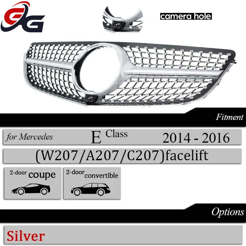 W207 Diamond Front Bumper Grille for Mercedes Benz E Class 2-Door Coupe C207 A207 2014-2016 E250 E300 E350 Car Racing Grills