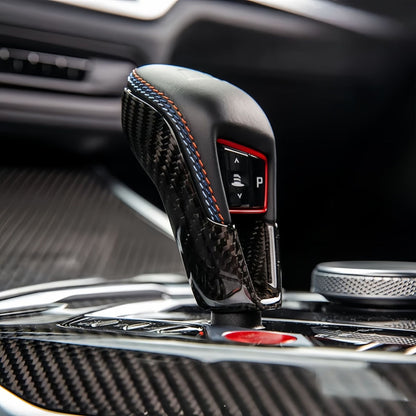 3*3 3K Twill Weaving CF Dry Carbon Fiber Shift Knob Trim for BMW M2 G87 M3 G80 M4 G82 G83 M5 F90 (Stick-on)