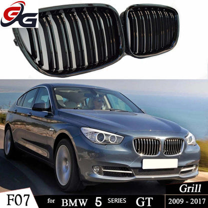 Gloss Black Front Kidney Double Slat Grill Grille for 2009 - 2017 BMW 5 Series GT Gran Turismo (F07) 528i 535i 535i xDrive 550i