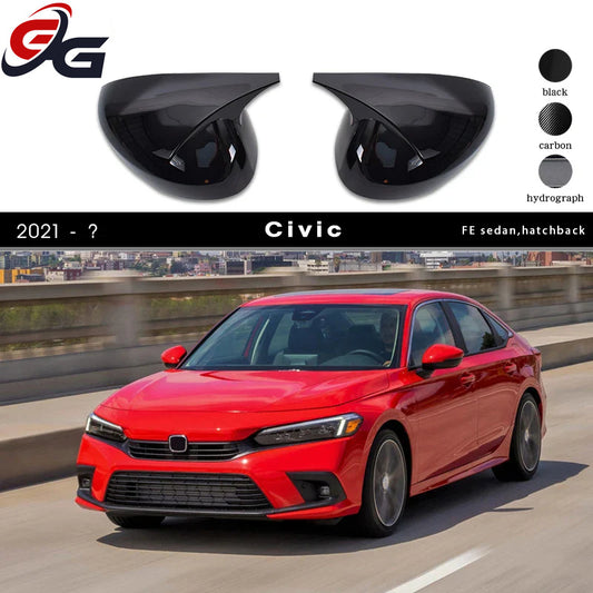 Carbon Fiber Printing ABS Plastic Fake Carbon Wing Side Door Mirror Cover Caps Overlay Sticker for Honda Civic 11th 2021 - ?