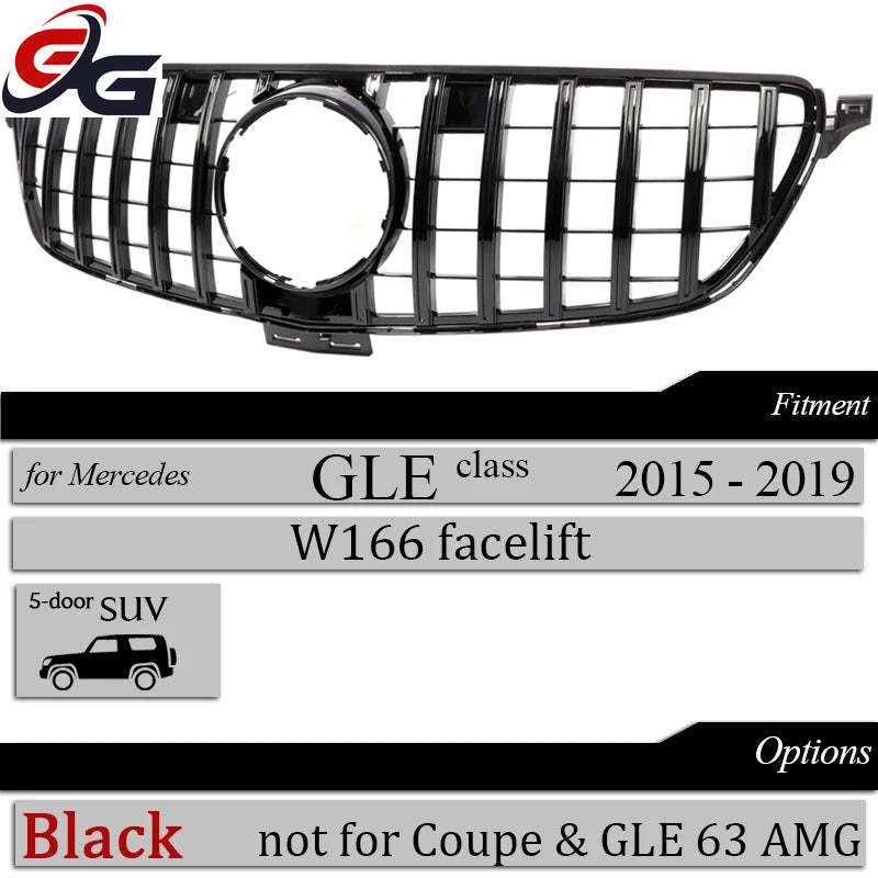 Front Bumper GT Grille Black Silver Grill Replacement for Mercedes GLE Class 2015 - 2018 SUV W166 GLE 350 GLE 400 GLE 43 Grills