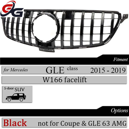 Front Bumper GT Grille Black Silver Grill Replacement for Mercedes GLE Class 2015 - 2018 SUV W166 GLE 350 GLE 400 GLE 43 Grills