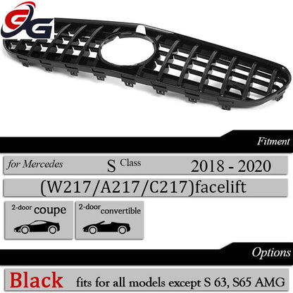 W217 Front Bumper Racing Grille Silver Grill for Mercedes S Class C217 Coupe A217 Cabriolet 2014-2020, Not for S65 AMG S63 AMG