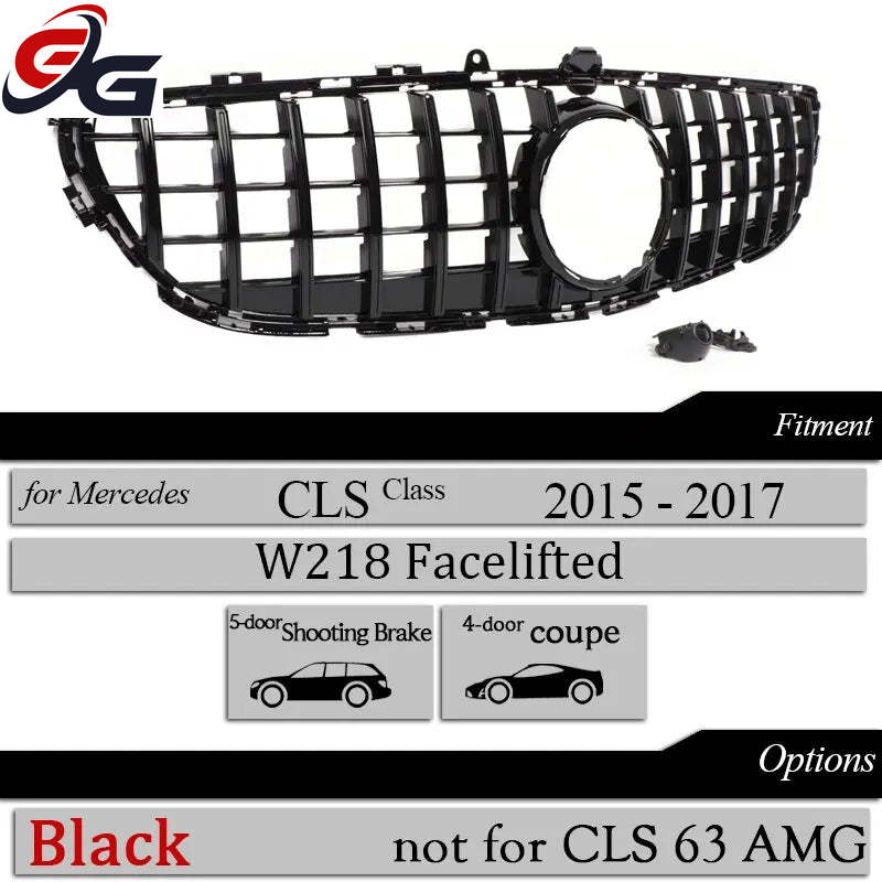 Front Bumper GT Grille suitable for Mercedes CLS Class W218 X218 2015 - 2017 CLS 400 CLS 350 CLS 500 Black Silver Racing Grill