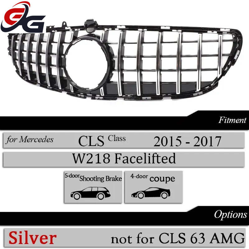 Front Bumper GT Grille suitable for Mercedes CLS Class W218 X218 2015 - 2017 CLS 400 CLS 350 CLS 500 Black Silver Racing Grill