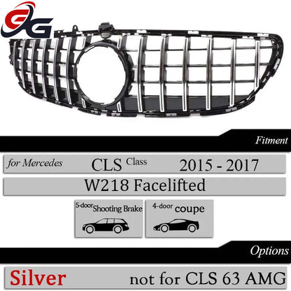 Front Bumper GT Grille suitable for Mercedes CLS Class W218 X218 2015 - 2017 CLS 400 CLS 350 CLS 500 Black Silver Racing Grill