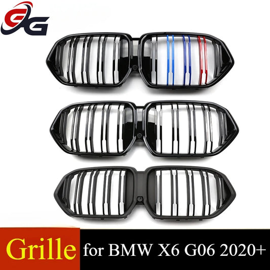 Dual Line Front Bumper Grille Grill Replacement for BMW X6 G06 2020+ Black Racing Grills Carbon Look Car Accessories Styling