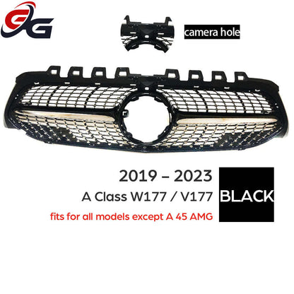 Car Front Bumper Racing Grille Diamond Grill for Mercedes Benz A-Class Hatchback W177 Sedan V177 2019-2025 A 200 A 250 A 35 AMG